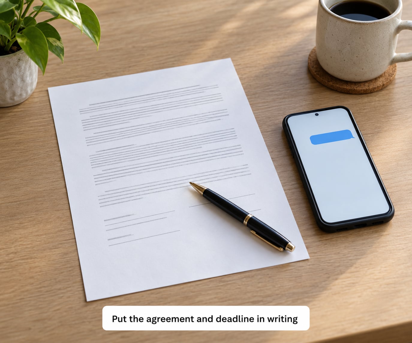 Put the agreement and deadline in writing